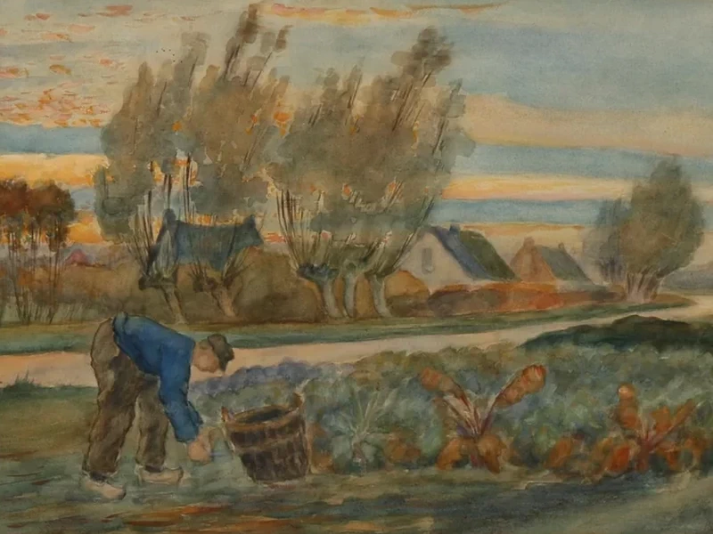 1862-Dimmen Gestel - Un uomo in un orto in un villaggio del Brabante